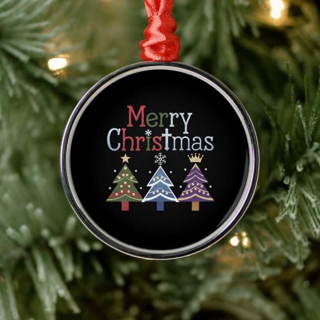 Merry Christmas Cross Xmas Tree Retro Metal Ornament (Tree)