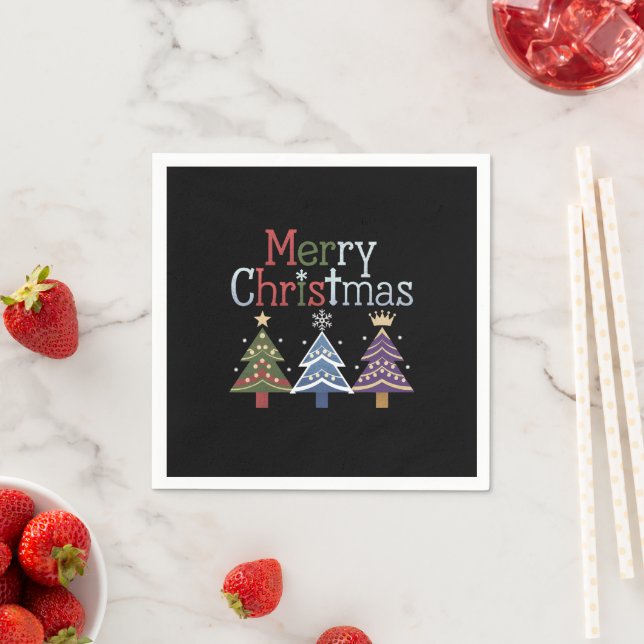 Merry Christmas Cross Xmas Tree Retro Napkins (Insitu)