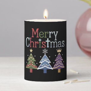 Merry Christmas Cross Xmas Tree Retro Pillar Candle