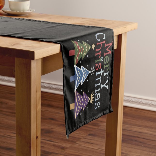 Merry Christmas Cross Xmas Tree Retro Short Table Runner (In Situ)
