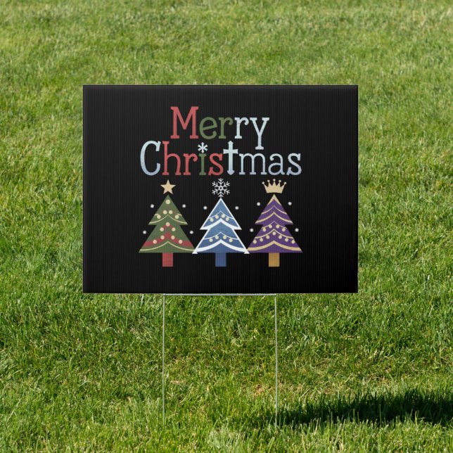 Merry Christmas Cross Xmas Tree Retro Sign (Insitu)
