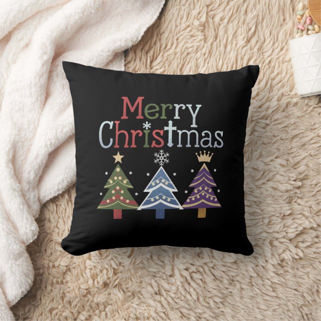 Merry Christmas Cross Xmas Tree Retro Throw Pillow (Blanket)