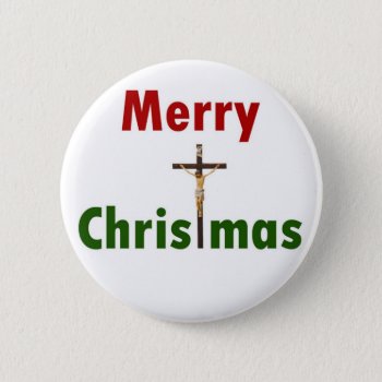Merry Christmas Crucifix Button by Unique_Christmas at Zazzle