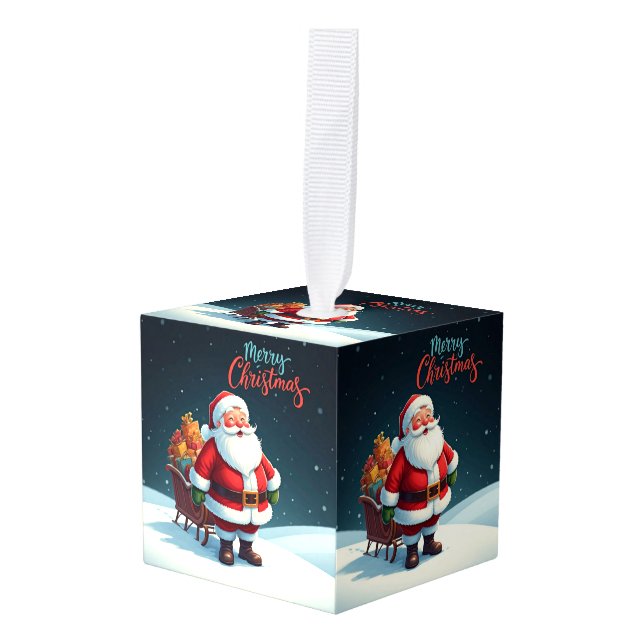 Merry Christmas Cube Ornament (Front Angled)