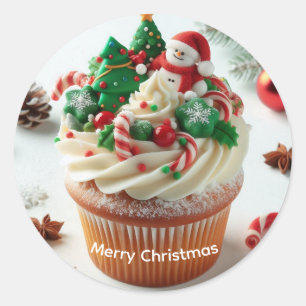 Merry Christmas Cupcake Classic Round Sticker