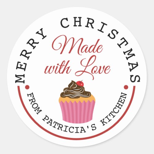 Merry Christmas Cupcake Made With Love Classic Round Sticker