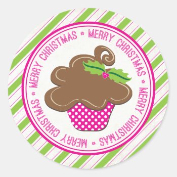 Merry Christmas Cupcake Stickers by TheSpottedOlive at Zazzle