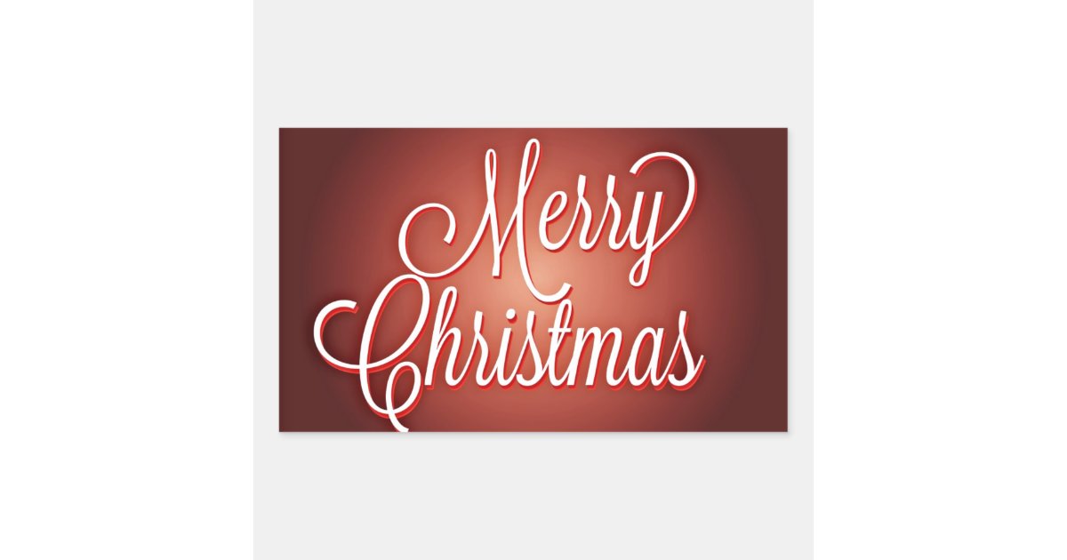 Merry Christmas Cursive on Maroon Background Rectangular Sticker | Zazzle