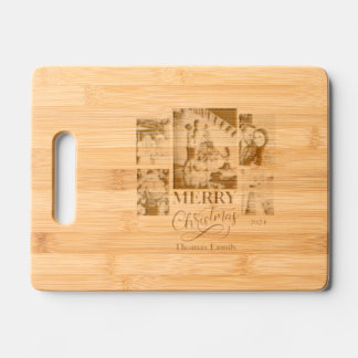  merry christmas custman family name photos  engraved cutting board