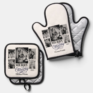  merry christmas custman family name photos  oven mitt & pot holder set
