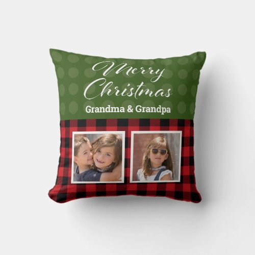 Merry Christmas Custom 2 Photo Throw Pillow