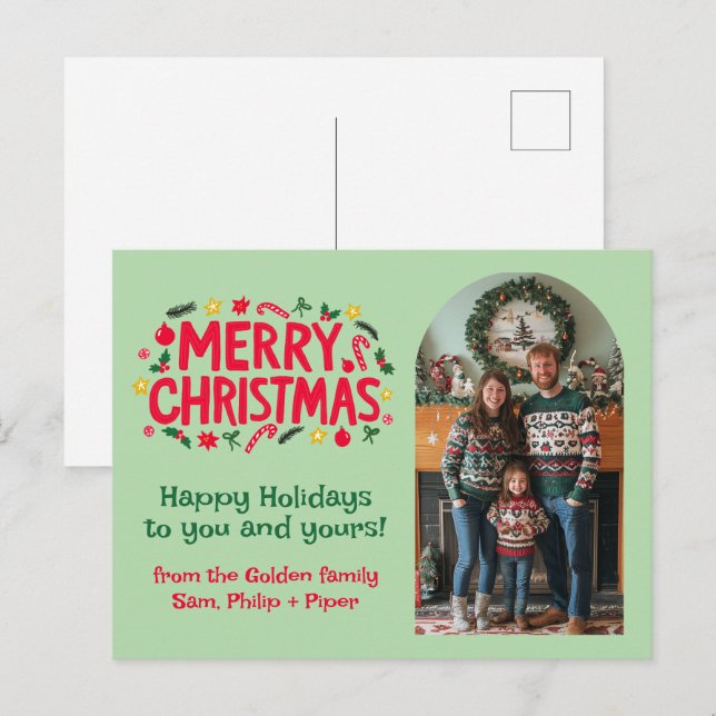 MERRY CHRISTMAS CUSTOM Arch PHOTO Xmas  Holiday Postcard (Front/Back)