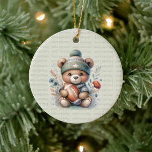 Merry Christmas Custom Bear with Photo Ceramic Ornament