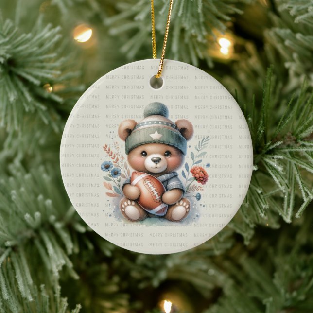 Merry Christmas Custom Bear with Photo  Ceramic Ornament (Tree)