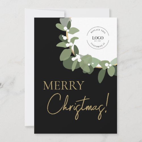 Merry Christmas Custom Business Logo Modern Wreath Holiday Card
