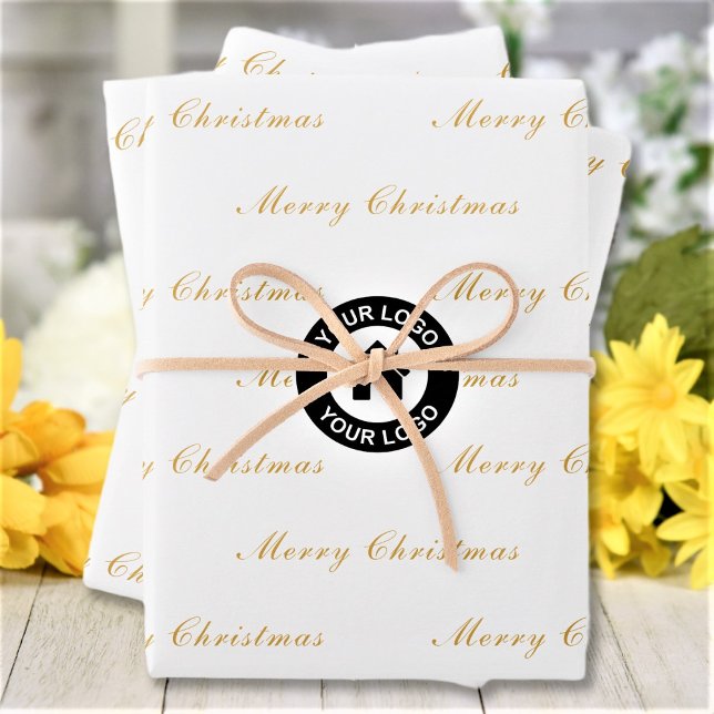 Merry Christmas Custom Business Logo Pattern Wrapping Paper Sheets (Creator Uploaded)