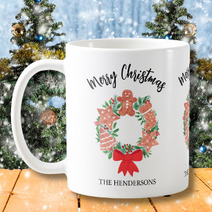 Merry Christmas Custom Cookies Wreath Coffee Mug