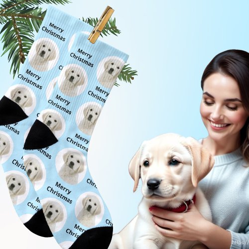 Merry Christmas Custom Dog Photo Create Your Own  Socks