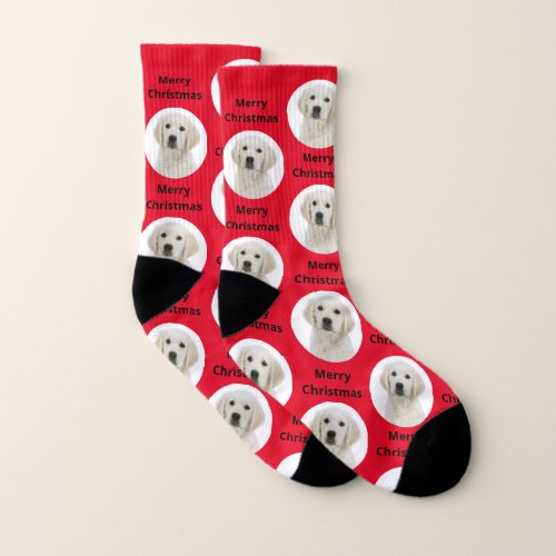 Merry Christmas Custom Dog Photo Create Your Own  Socks