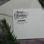 Merry Christmas (custom) Family, Address,  Rubber Stamp<br><div class="desc">This christmas design features a holiday lettering with (custom) family name and address.</div>