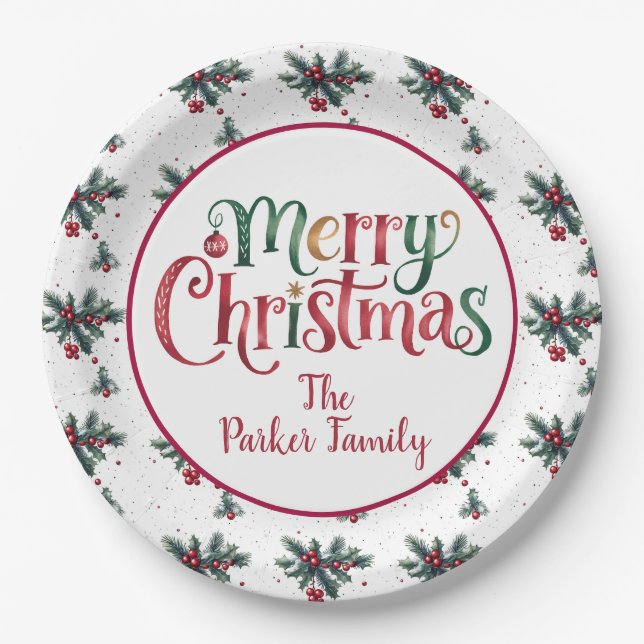 Merry Christmas – Custom Family Greeting Paper Plates (Front)