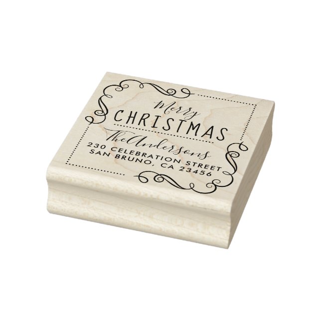 Merry Christmas Custom Family Name Return Address Rubber Stamp (Stamp)