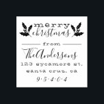 Merry Christmas Custom Family Name Return Address Rubber Stamp<br><div class="desc">This wooden stamp is ideal for any family looking for a unique Christmas touch to their outgoing mail this holiday season. This design features "Merry Christmas" at the top with cute holly leaves either side. Beneath that is divided by a line with "from" in the middle and under that is...</div>