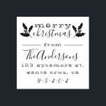 Merry Christmas Custom Family Name Return Address Rubber Stamp<br><div class="desc">This wooden stamp is ideal for any family looking for a unique Christmas touch to their outgoing mail this holiday season. This design features "Merry Christmas" at the top with cute holly leaves either side. Beneath that is divided by a line with "from" in the middle and under that is...</div>