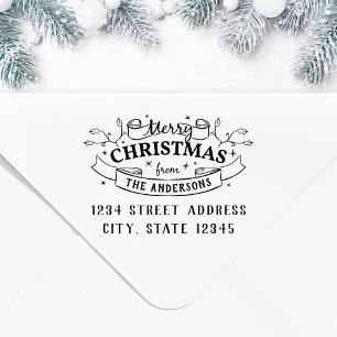 Merry Christmas Custom Family Name Return Address Self-inking Stamp