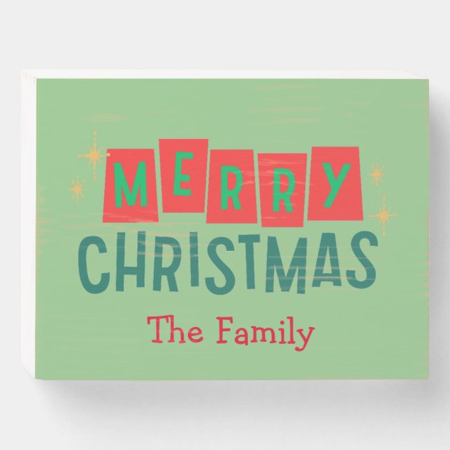 Merry Christmas Custom Family Name  Wooden Box Sign (Front Horizontal)