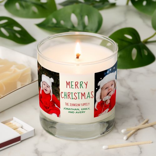 Merry Christmas Custom Family Photo Holiday Gift Scented Candle