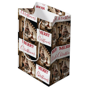 Merry Christmas Custom Family Photo Medium Gift Bag