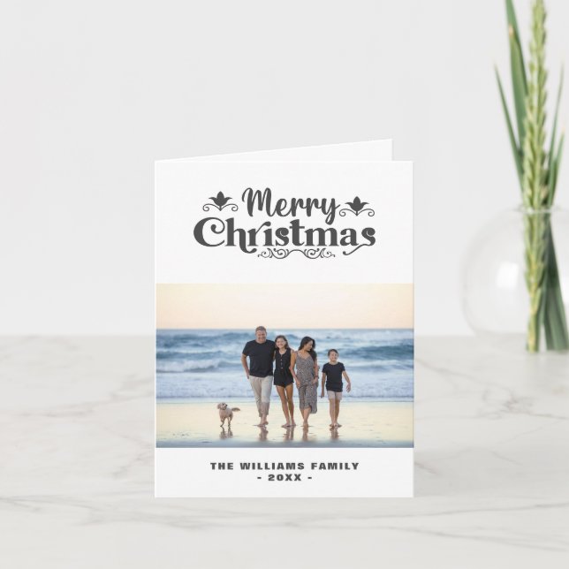 Merry Christmas Custom Family Photo Simple Modern Holiday Card (Front)