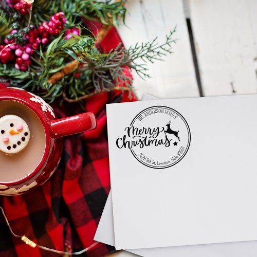 Merry Christmas Custom Family Return Address Rubber Stamp