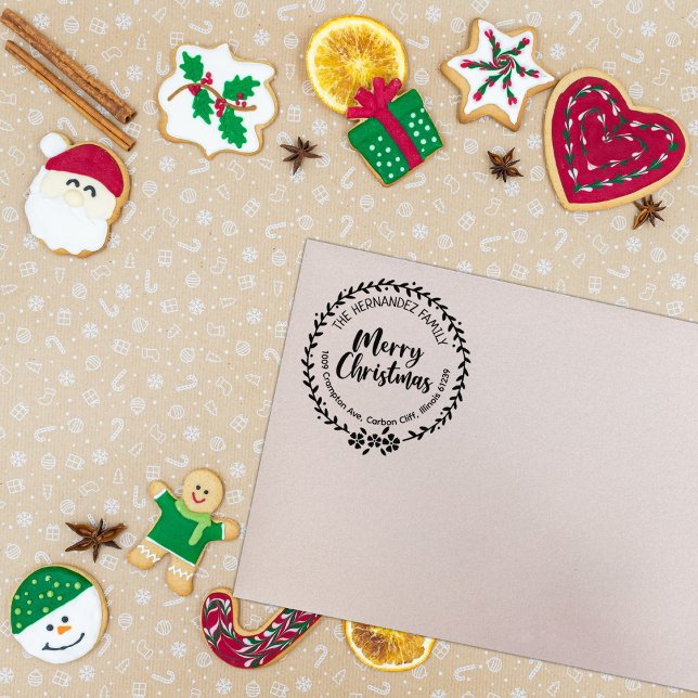 Merry Christmas, Custom Family Return Address Rubber Stamp (Creator Uploaded)