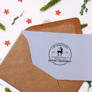 Merry Christmas, Custom Family Return Address Rubber Stamp