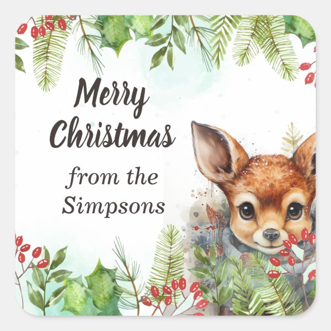Merry Christmas Custom From the Name Deer Square Sticker (Front)