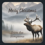 Merry Christmas Custom From the Name Elk Square Sticker<br><div class="desc">Merry Christmas Custom From the Name With a beautiful Elk animal and Christmas greens</div>