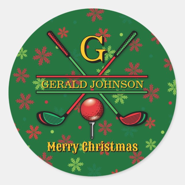 Merry Christmas Custom Golf Holiday Design Classic Round Sticker (Front)