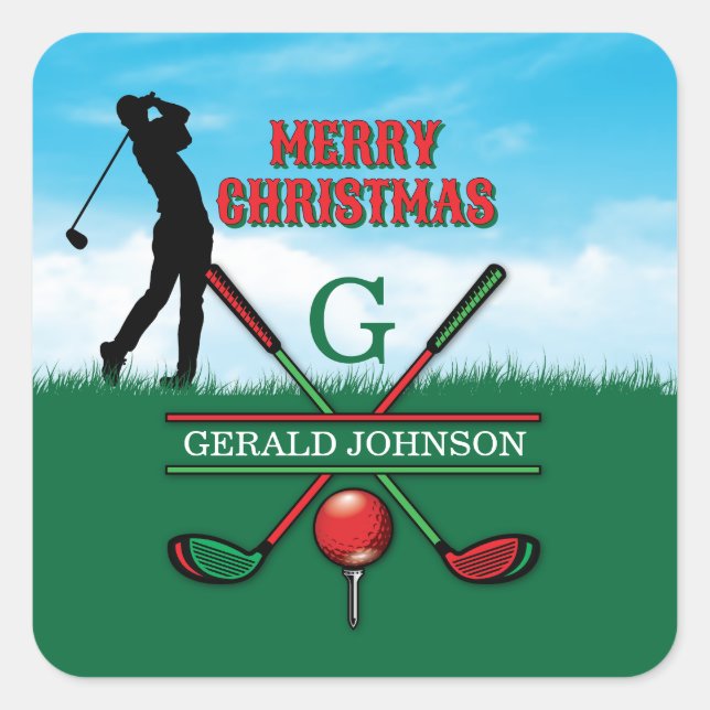 Merry Christmas Custom Golf Holiday Design Square Sticker (Front)