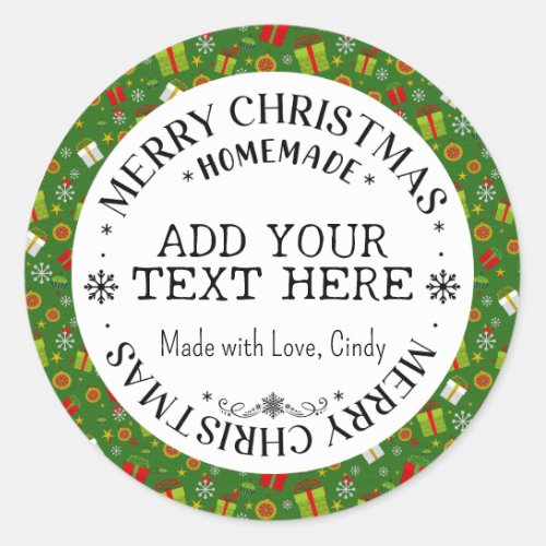 Merry Christmas Custom Green Holiday Homemade   Classic Round Sticker