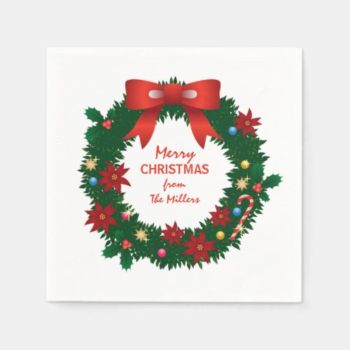 Merry Christmas Custom Holiday Wreath Napkins