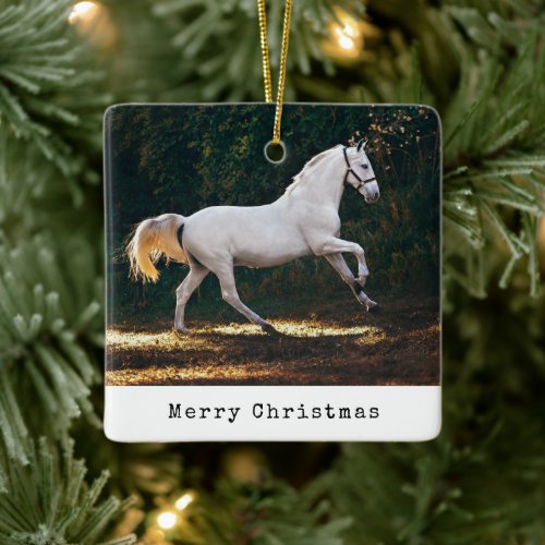 Merry Christmas Custom Horse Photo Equestrian  Ceramic Ornament