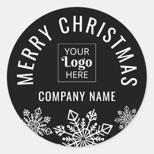 Merry Christmas Custom Logo Company Name Black   Classic Round Sticker