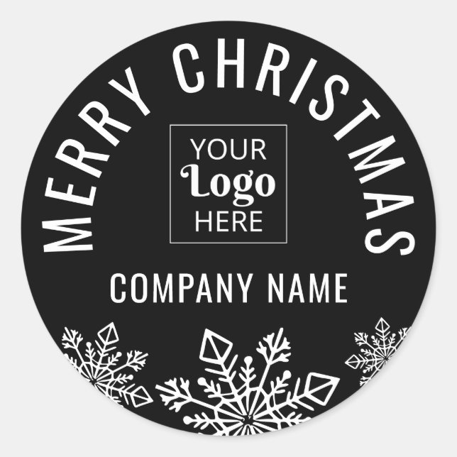 Merry Christmas Custom Logo Company Name Black   Classic Round Sticker (Front)