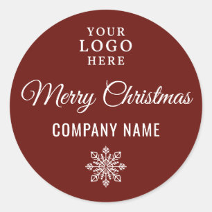 Merry Christmas Custom Logo Company Name Burgundy Classic Round Sticker