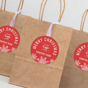 Merry Christmas Custom Logo Company Name Red Classic Round Sticker