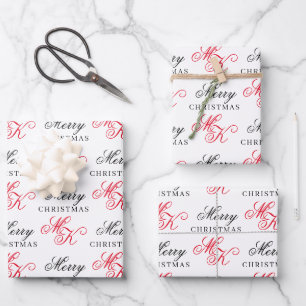 Merry Christmas Custom Monogram Initials Xmas Wrapping Paper Sheets