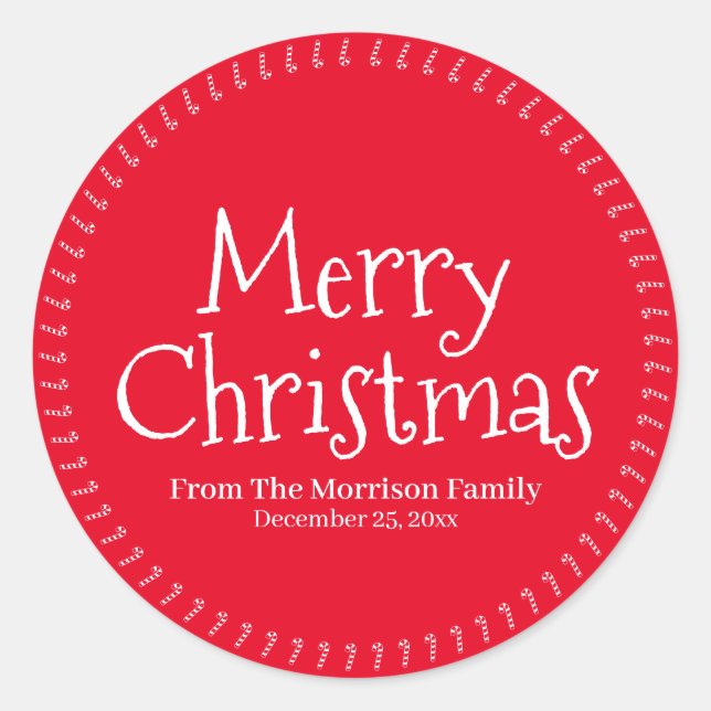 Merry Christmas custom name candy cane cute Classic Round Sticker (Front)