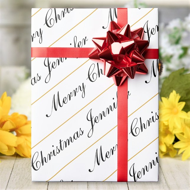 Merry Christmas Custom Name Chic Personalized Wrapping Paper (Creator Uploaded)